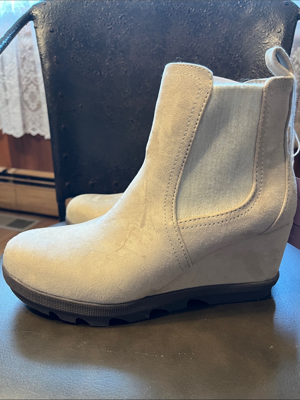 Women's Suede Wedge Chelsea Boot in Light Tan